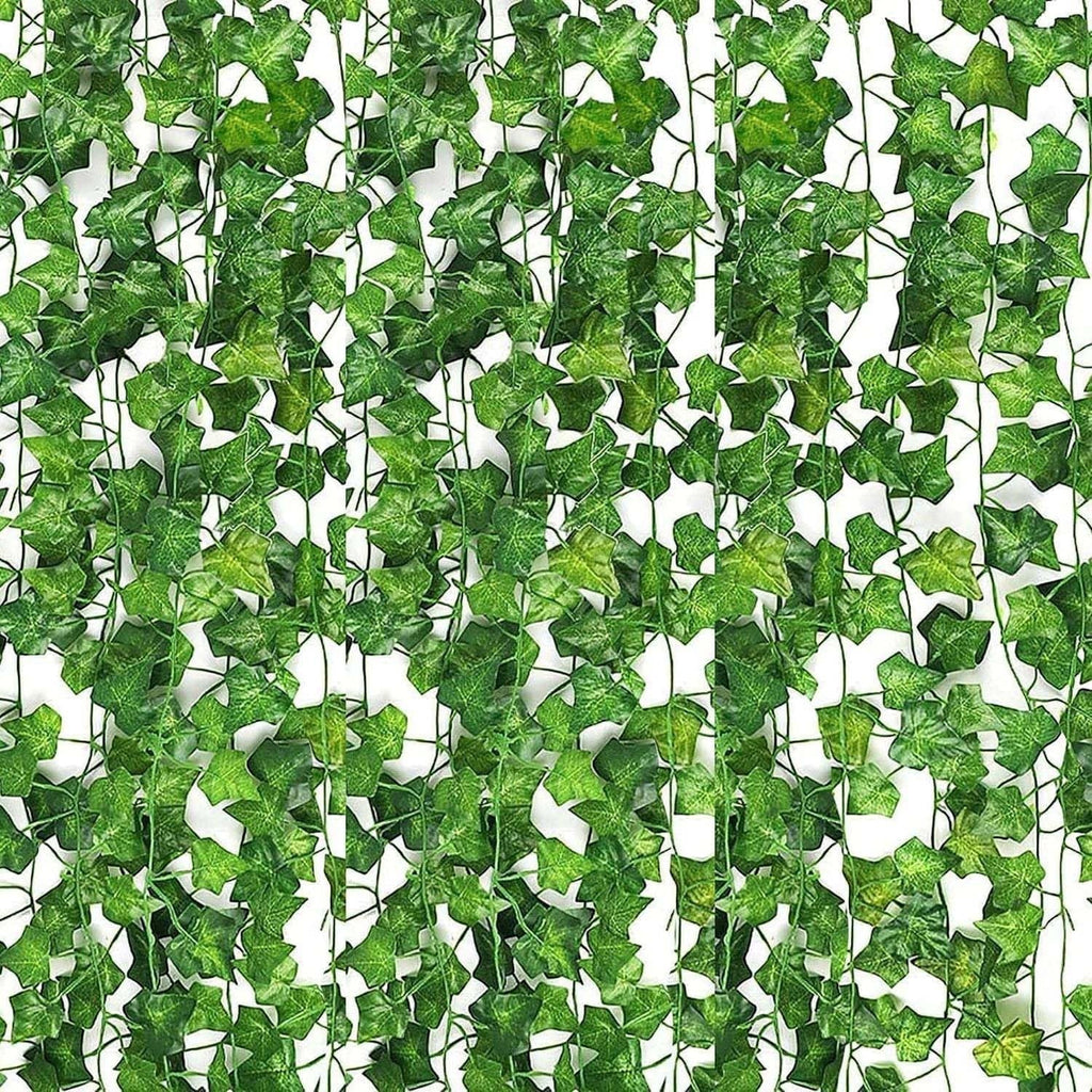 Go Hooked pack of 3 green artificial linden leaf creepers, 7 ft each, plastic, for home and event decor