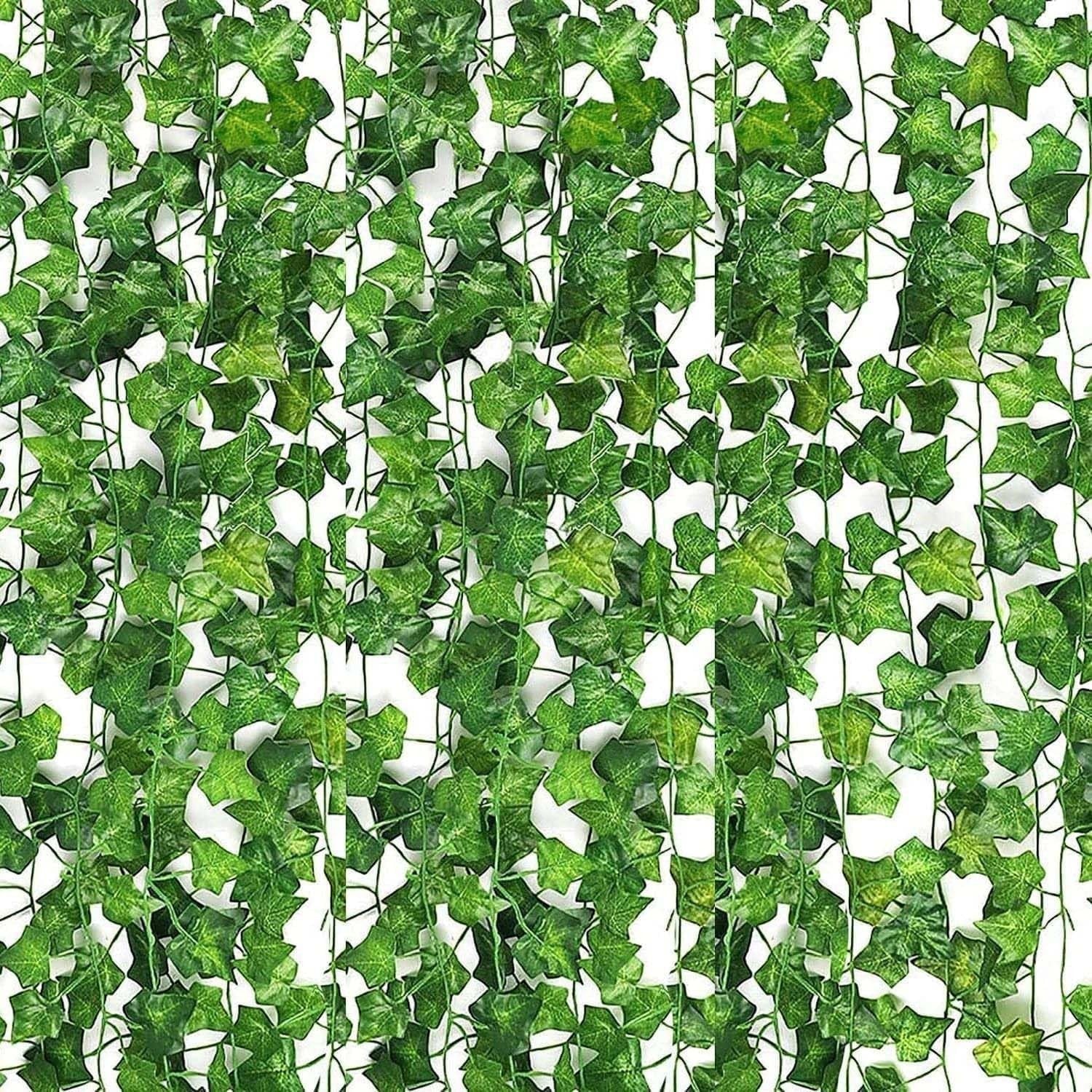 Go Hooked pack of 3 green artificial linden leaf creepers, 7 ft each, plastic, for home and event decor
