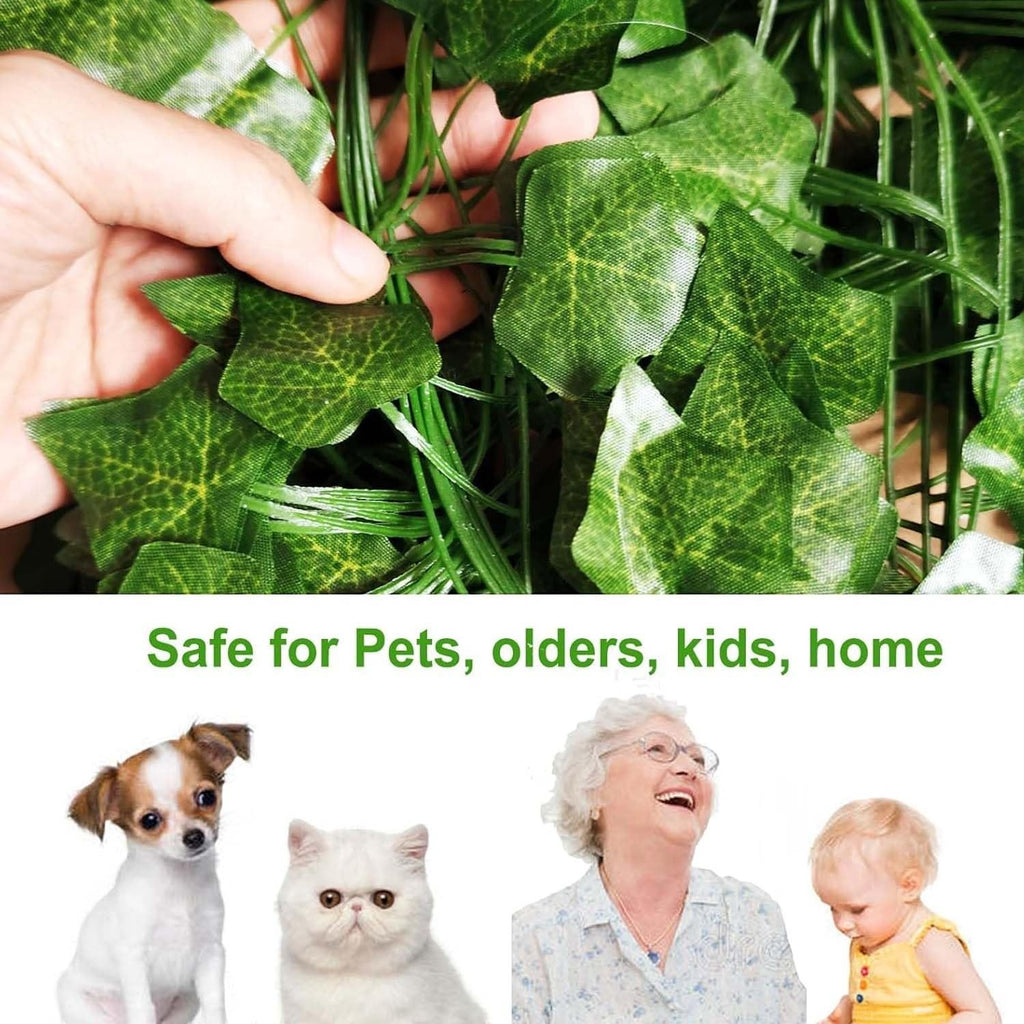 Go Hooked artificial maple leaf creeper garland, 6 ft, plastic, green, 24 pack. Safe for pets, elders, kids.