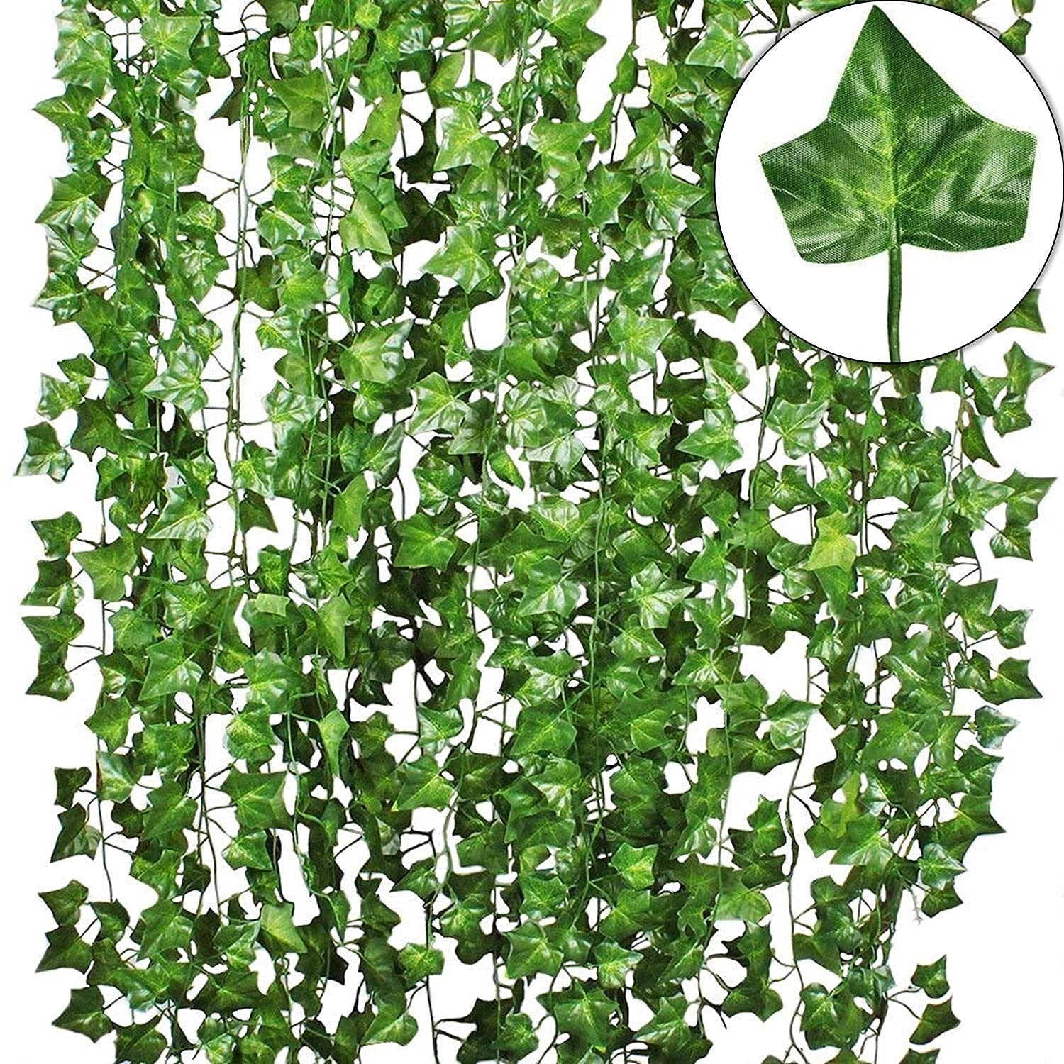 GoHooked green polyester artificial maple leaf creepers, 6ft each, 30 leaves per creeper. Pack of 5.