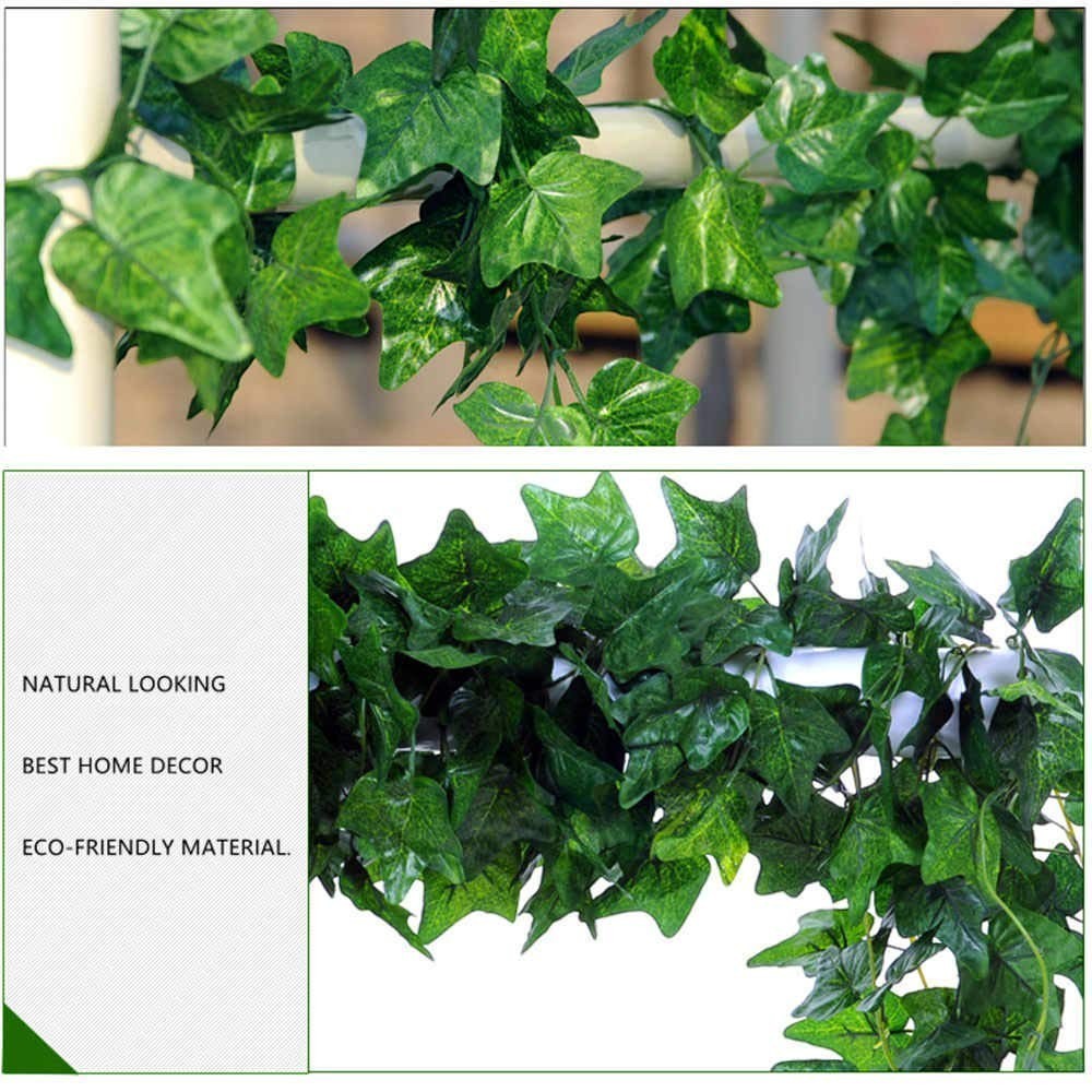 GoHooked pack of 12 artificial green maple leaf creepers, 6ft each, polyester fabric for home and party decor.