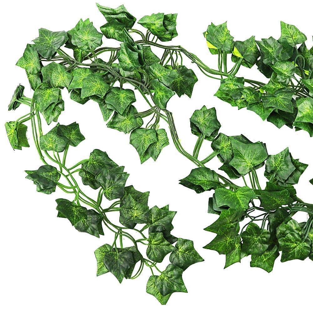 GoHooked green artificial maple leaf garland with 30 leaves per 6ft creeper, made of polyester fabric.