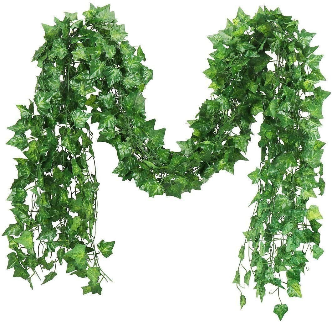 GoHooked artificial green maple leaf garland, 6 feet long, made of plastic, perfect for home and party decor.