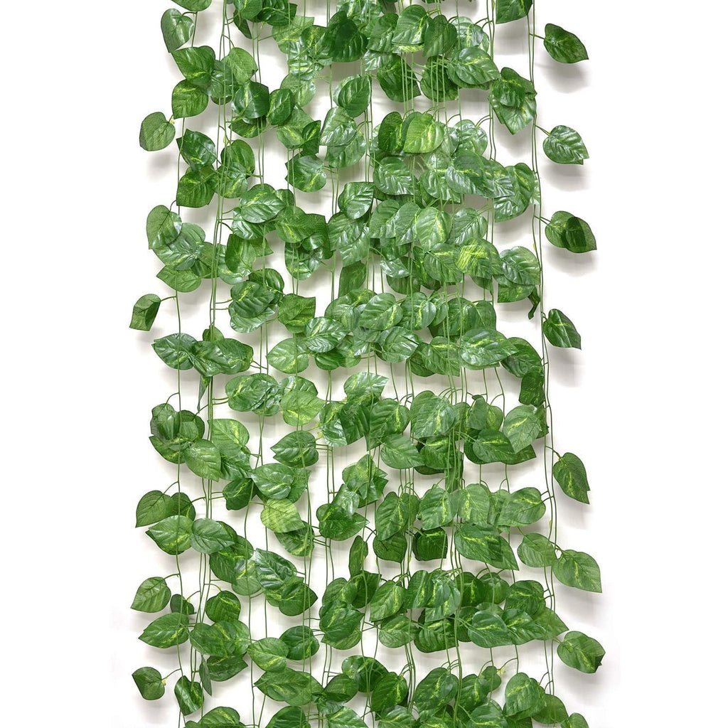 GoHooked artificial green maple leaf garland, 6 feet long, made of plastic, perfect for home and party decor.