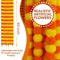 GoHooked yellow and orange mix artificial marigold toran garland, 4.10 ft each, made of polyester.