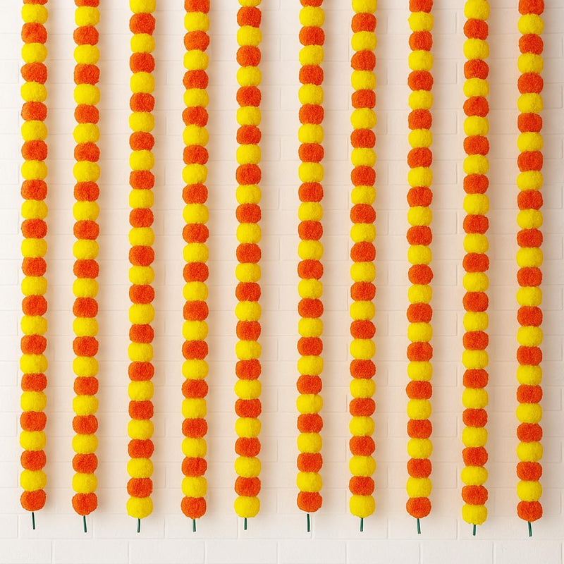 GoHooked yellow and orange mix artificial marigold toran garlands, 4.10 ft each, pack of 10, polyester