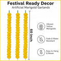 GoHooked 5-foot yellow artificial marigold garlands, pack of 10, for festive decor. Fade & water resistant.