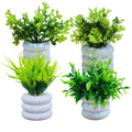 GoHooked set of 4 artificial mini plants in white stacked pots. Realistic green foliage for home and office decor.