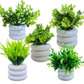 GoHooked 5-pack artificial mini plants in white stacked ring pots. Assorted green foliage for home & office decor.