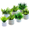 GoHooked set of 7 assorted artificial mini plants in white stacked ring pots, perfect for home and office decor.