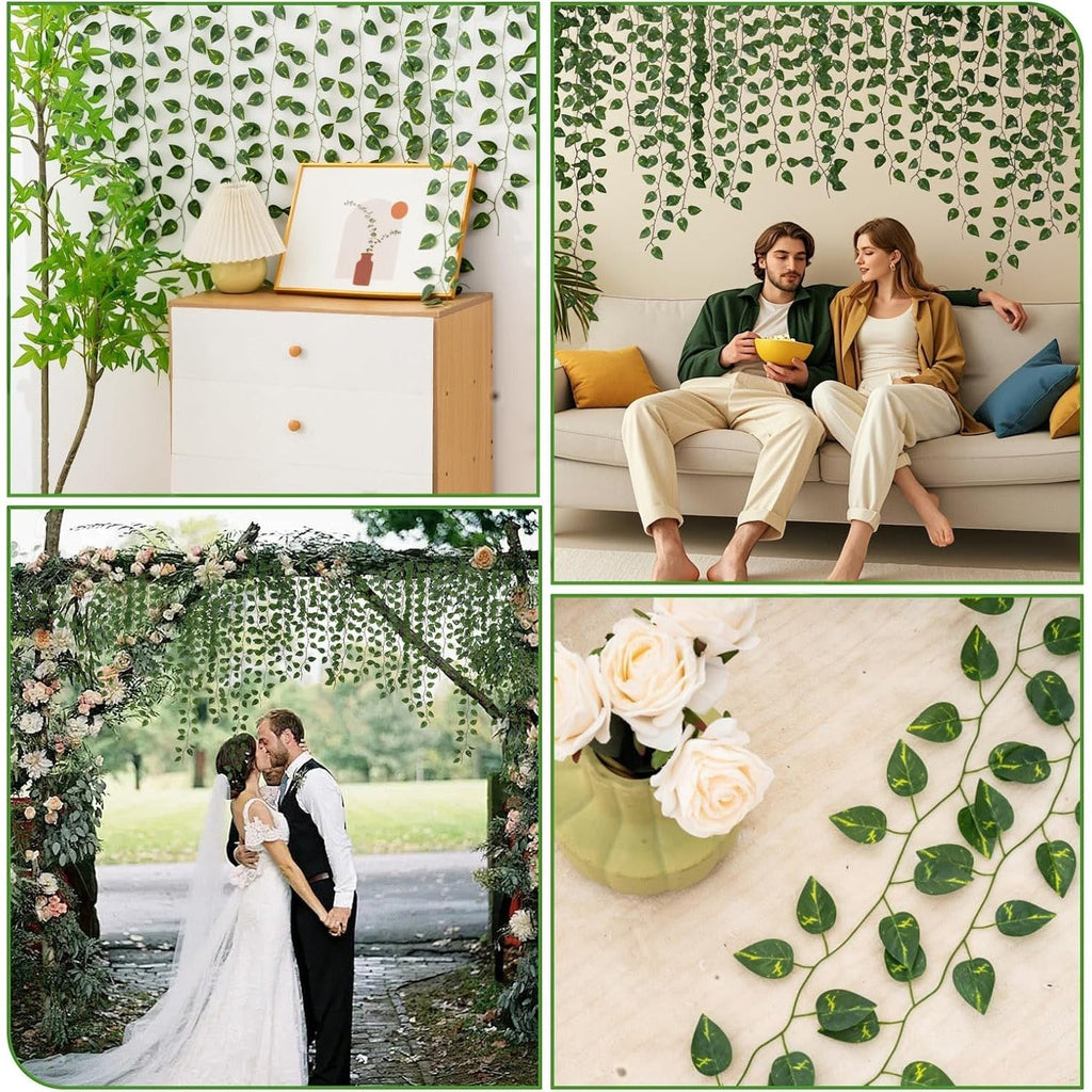 GoHooked artificial money plant leaf garlands used for home, wedding, and event wall decor.
