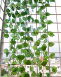Go Hooked pack of 8 green artificial money plant leaf creepers, 6ft each, polyester fabric for home and party decor.