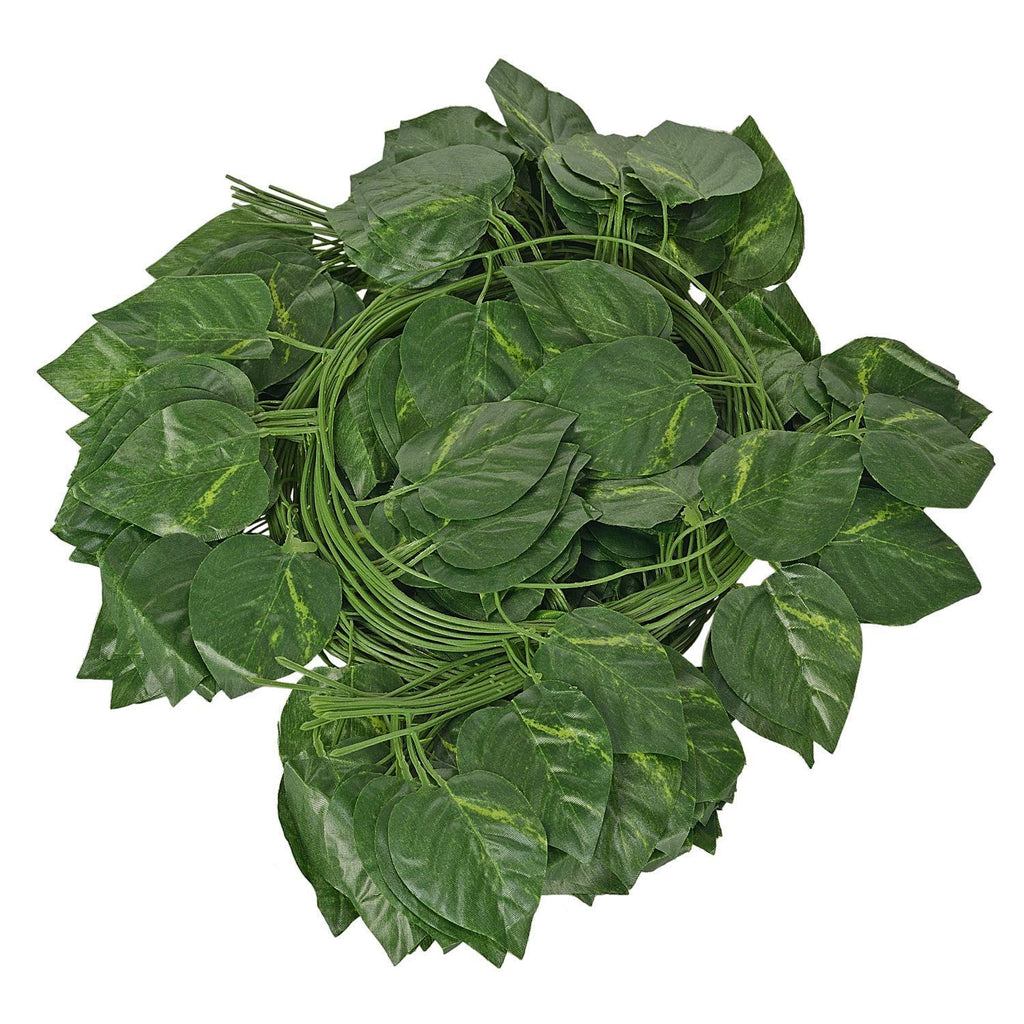 GoHooked pack of 8 artificial money plant leaf creepers, green polyester fabric, 6ft each, for home and party decor.