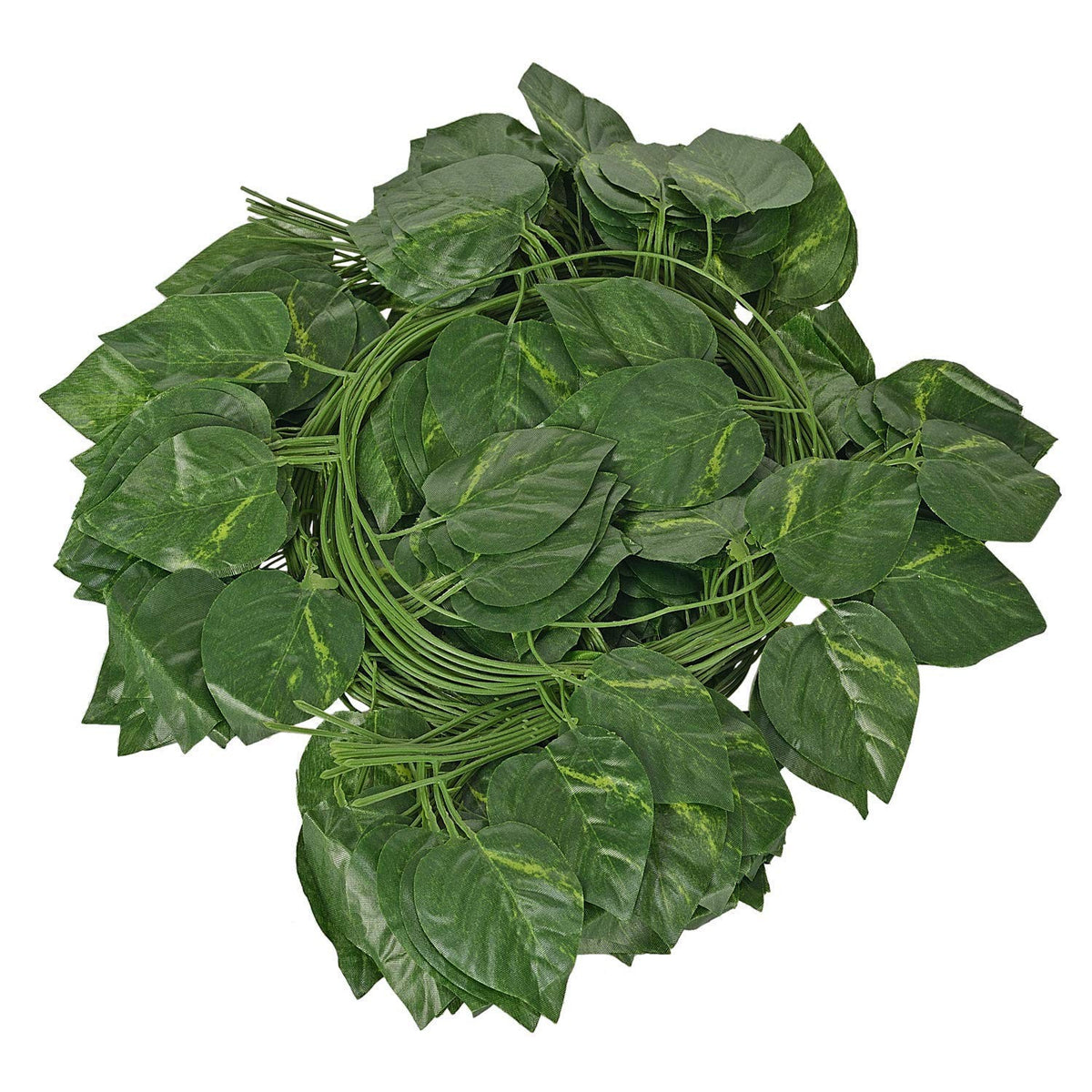 GoHooked pack of 8 artificial money plant leaf creepers, green polyester fabric, 6ft each, for home and party decor.