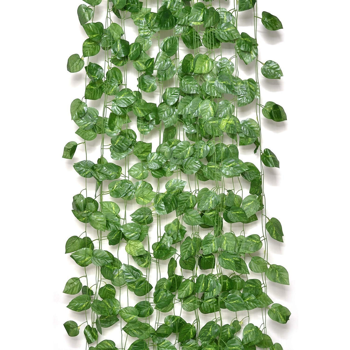 GoHooked pack of 24 artificial money plant leaf creepers, 6 ft each, polyester fabric for home and party decor.