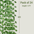 Go Hooked pack of 24 artificial money plant leaf creepers, 6ft each, green polyester fabric for home and party decor.