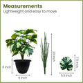 GoHooked artificial Monstera Deliciosa plant with 18 variegated green and white leaves in a black nursery pot.