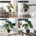 GoHooked artificial Monstera plant with 12 green leaves in a black nursery pot, ideal for home or office decor.