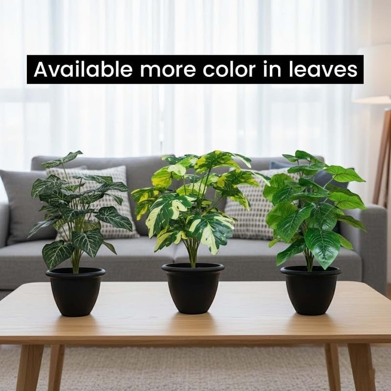 GoHooked artificial monstera plants, 2-pack, with 12 green patterned polyester leaves each. Realistic indoor decor.