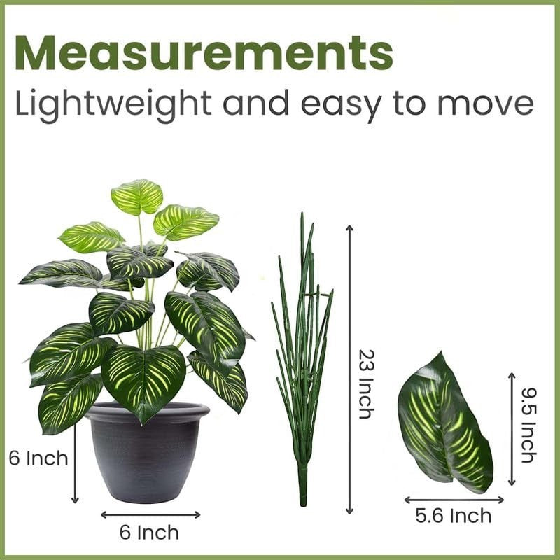 GoHooked artificial Monstera plant with 12 green patterned leaves in a black pot, 58.40 CM tall.