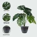 GoHooked artificial monstera plant with 12 realistic green leaves in a dark grey pot. Polyester decorative indoor plant.
