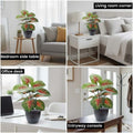 Go Hooked artificial monstera plant with 12 green and red patterned leaves in a black pot. Realistic polyester decorative indoor plant.