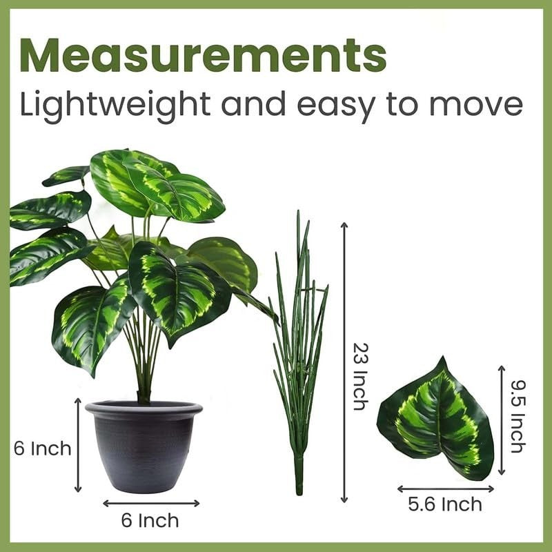 GoHooked artificial Philodendron plant with 12 green patterned leaves in a black nursery pot. Lightweight and easy to move.