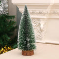 GoHooked 12-inch artificial green pine Christmas tree with white tips and wooden base, tabletop decor.