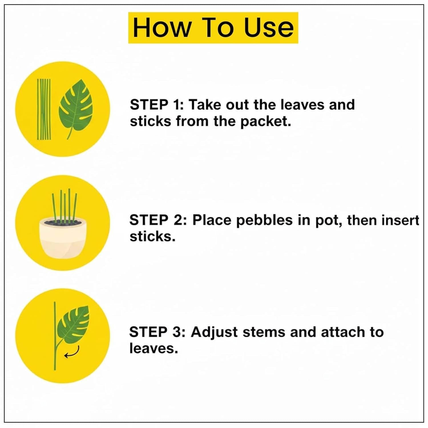 Go Hooked artificial Anthurium plant assembly instructions: leaves, sticks, pot, and pebbles.