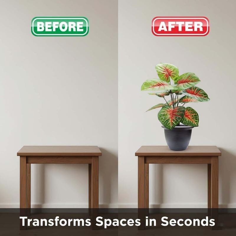 GoHooked artificial plant with 12 green and red patterned leaves in a black pot, 58.40 cm tall.