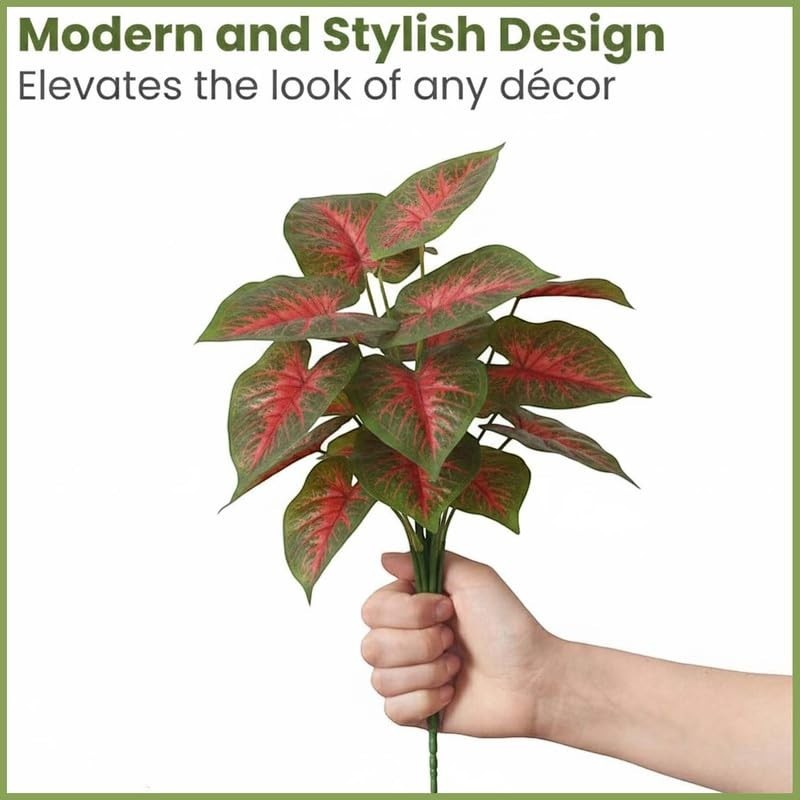Go Hooked artificial plant with 12 green and red patterned leaves, 58.40 cm tall, polyester.