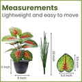 GoHooked artificial plant with 12 green and red patterned leaves in a black pot. Includes separate grass-like stems and a single leaf.