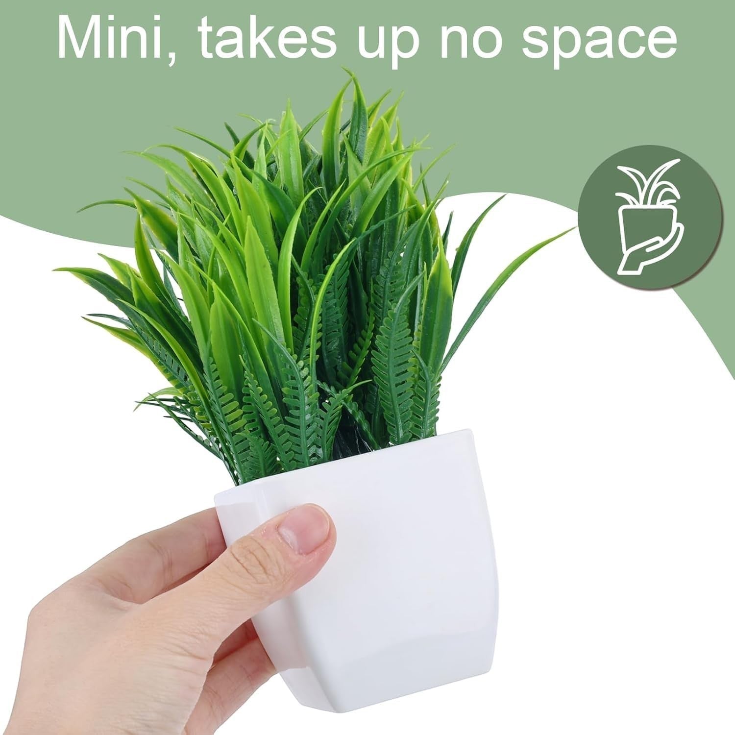 GoHooked green and white artificial plant in a small white pot, perfect for farmhouse decor.