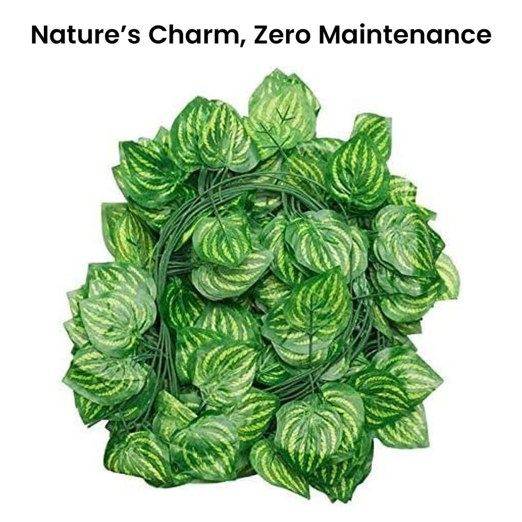 GoHooked green artificial watermelon peperomia leaf garland, 7 ft plastic creeper for home decor