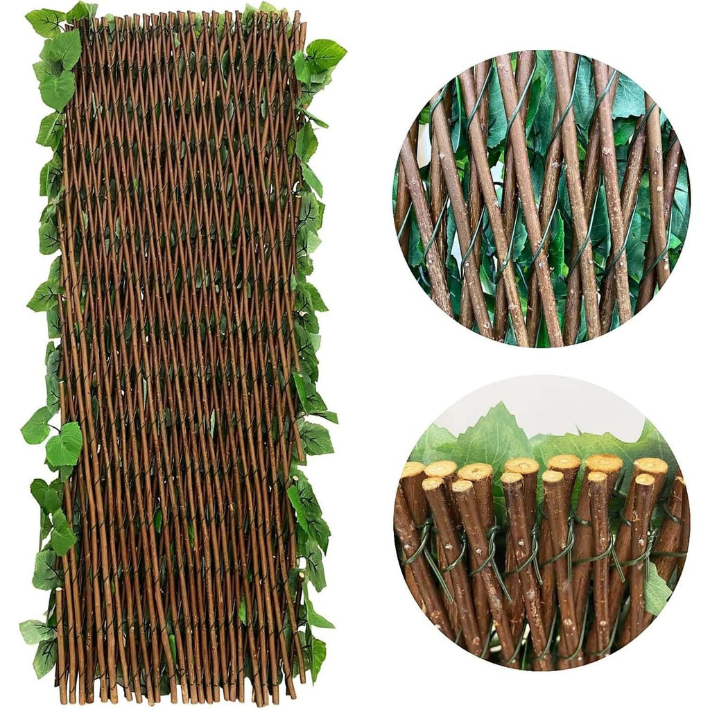 GoHooked artificial ivy trellis with wooden frame and green leaves for privacy and garden wall decor