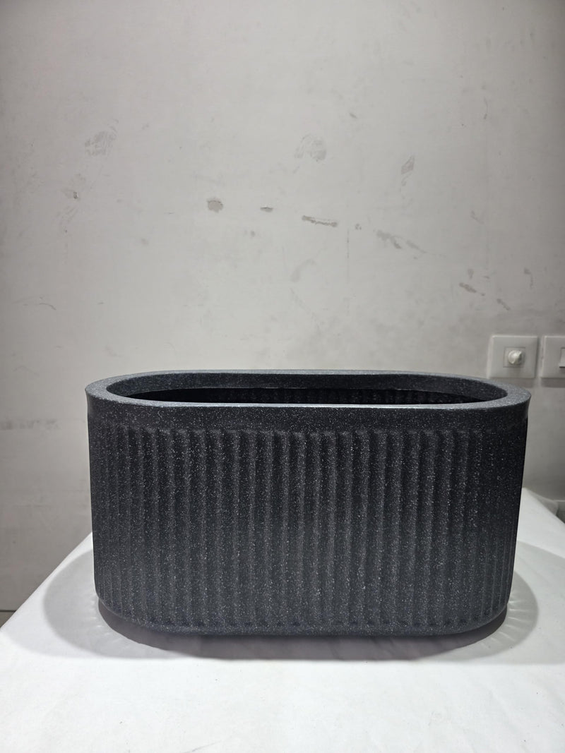 GoHooked Aurelia large oval planter pot in sandstone finish with modern vertical ribbed texture for indoor or outdoor use