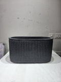 GoHooked Aurelia large oval planter in grey with a modern vertical ribbed design and a premium stone-texture finish.