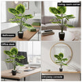 GoHooked Balfour Aralia artificial plant with 12 patterned green and yellow leaves in a speckled black pot with white pebbles.