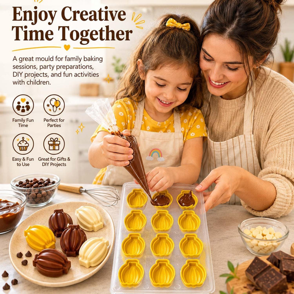 GoHooked silicone mold used by a mother and daughter to pipe chocolate into banana-shaped cavities for baking.