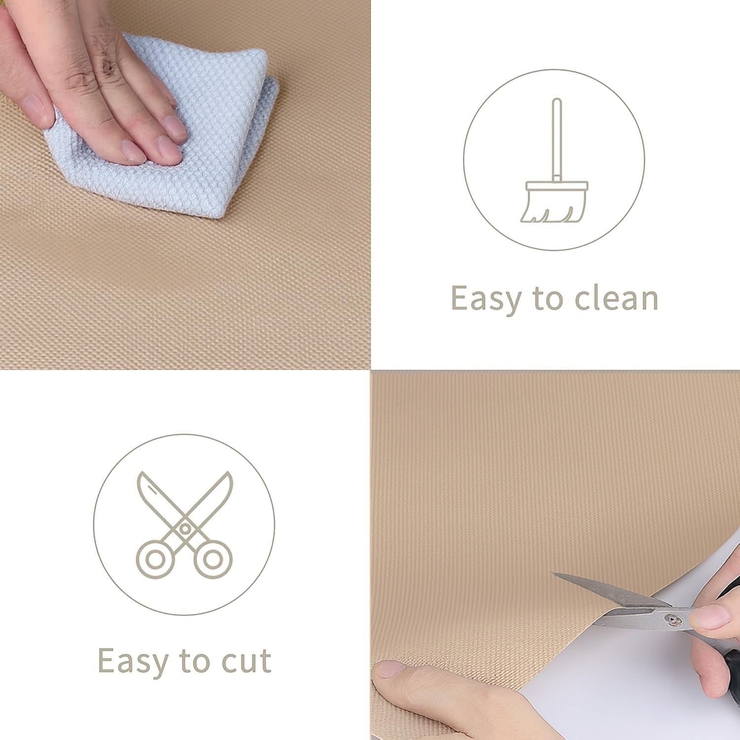 GoHooked beige EVA anti-slip fridge mat, washable, waterproof, cuttable shelf liner for kitchen use.