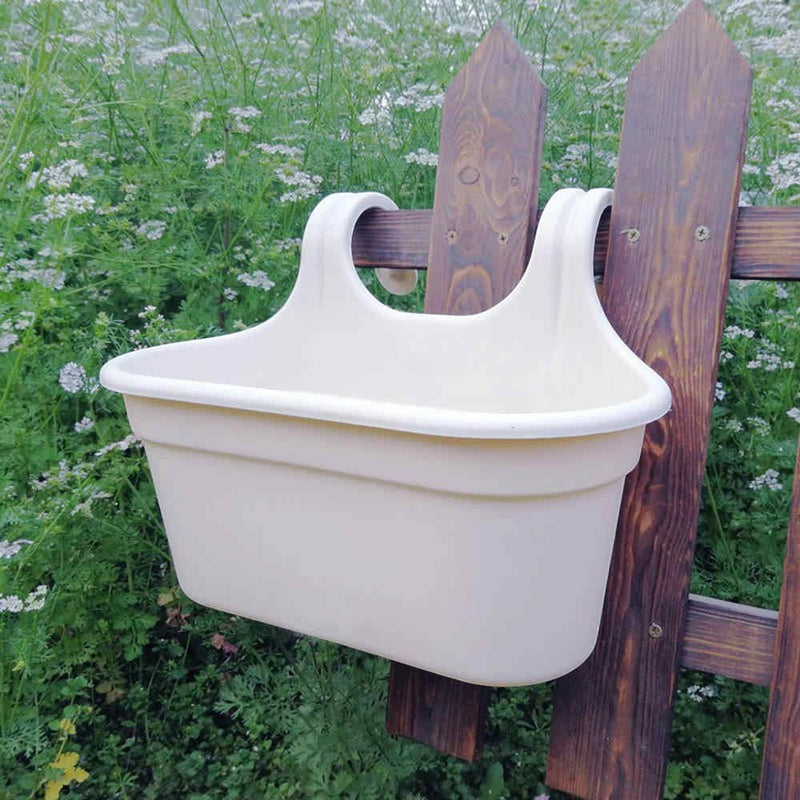 GoHooked beige plastic railing planter with double hooks, oval shape, drainage hole. Set of 4.