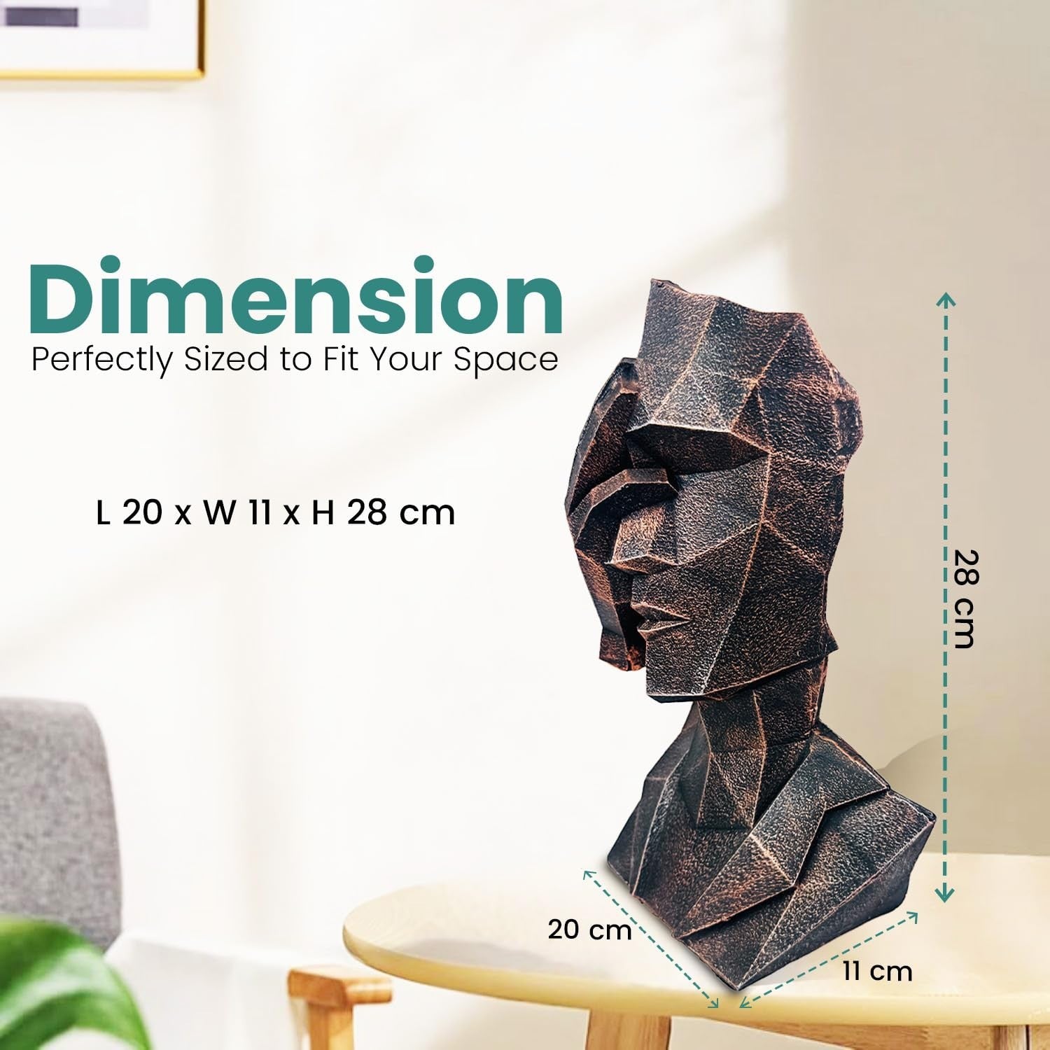 GoHooked BIANCO abstract geometric human face showpiece in black copper finish, made of polyresin. Modern decor.