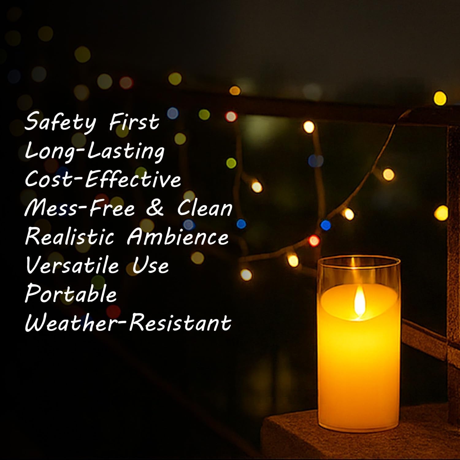 GoHooked BIANCO transparent acrylic LED tea light candle with flickering flame, safe for home decor.