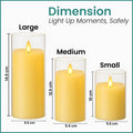 GoHooked BIANCO set of 3 golden acrylic LED tea light candles with realistic flickering flame effect.