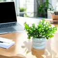 GoHooked Bianco artificial mini plant in a white stacked pot, perfect for office desks and home decor.