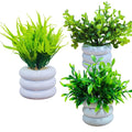 GoHooked Bianco artificial mini plants in white stacked pots. Set of 3 green faux plants for home decor.