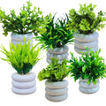 GoHooked BIANCO Artificial Mini Plants (6 Pack) in white stacked pots. Assorted green faux plants for home decor.