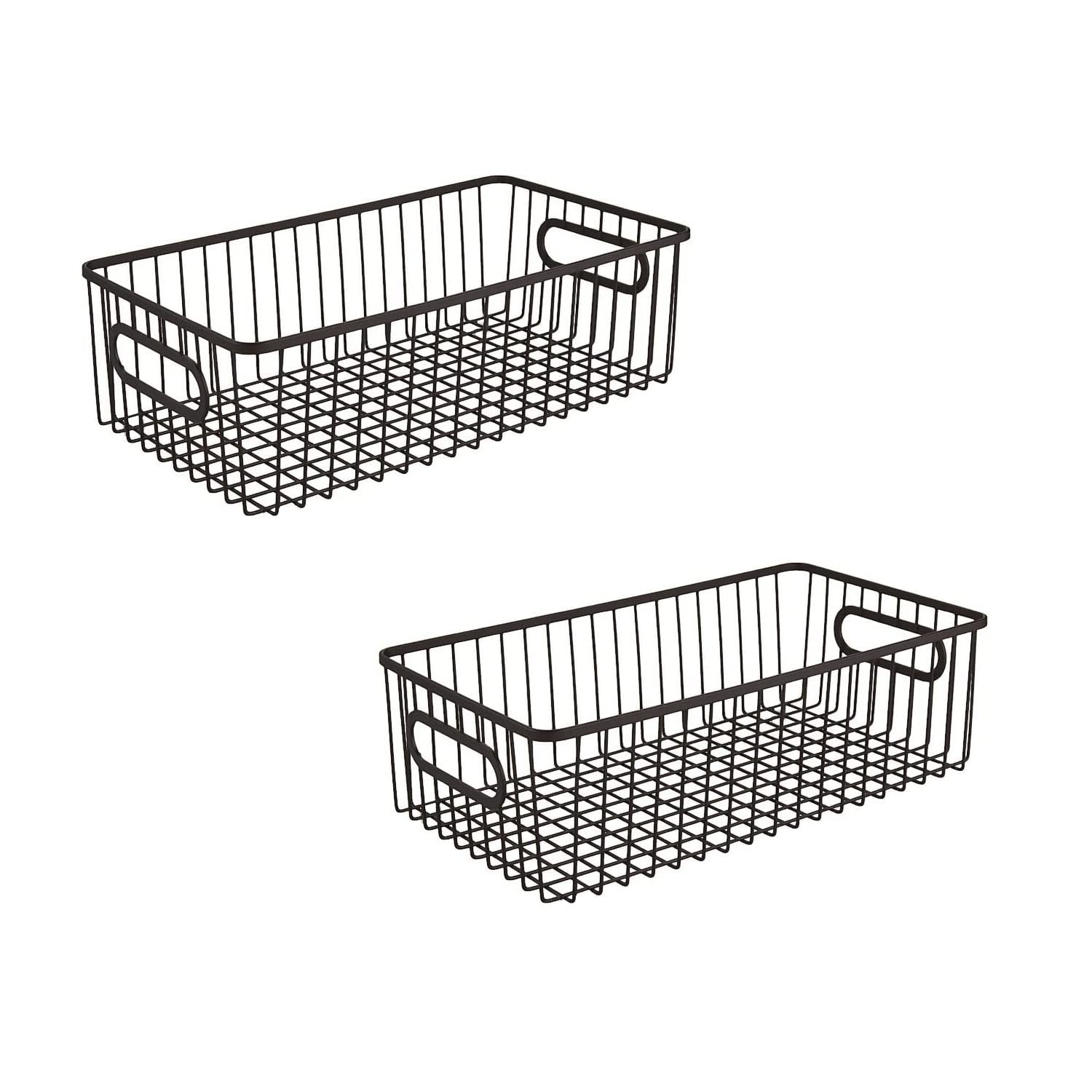 GoHooked Bianco black metal wire grid pantry organizer baskets with handles, set of 2. Ideal for food storage.