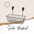 GoHooked Bianco black metal over-door hanging basket organizer. Features a wire mesh design and hooks for cabinet or door mounting.