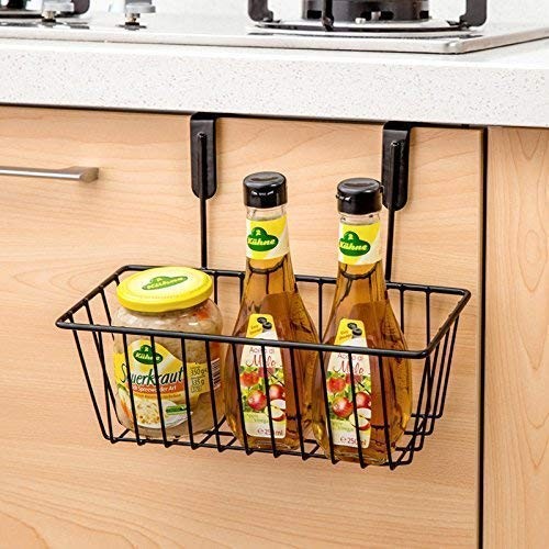 GoHooked Bianco black metal over door hanging basket organizer for cabinets and pantries.